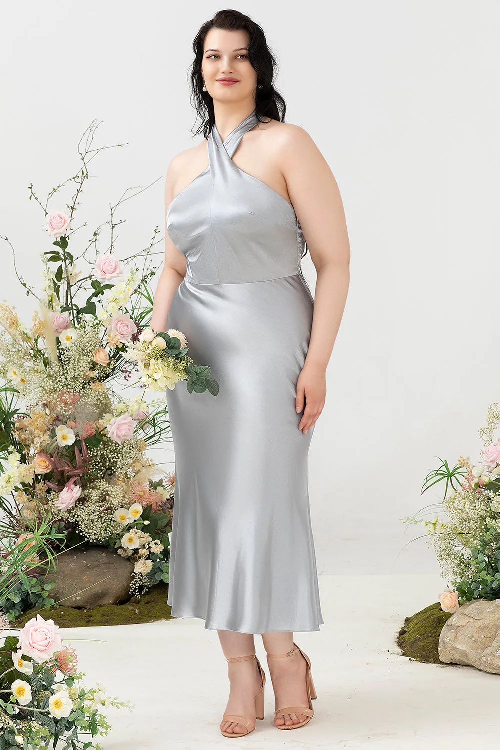 Sheath Halter Neck Silver Plus Size Wedding Guest Dress sold by Zapaka product image thumbnail 3
