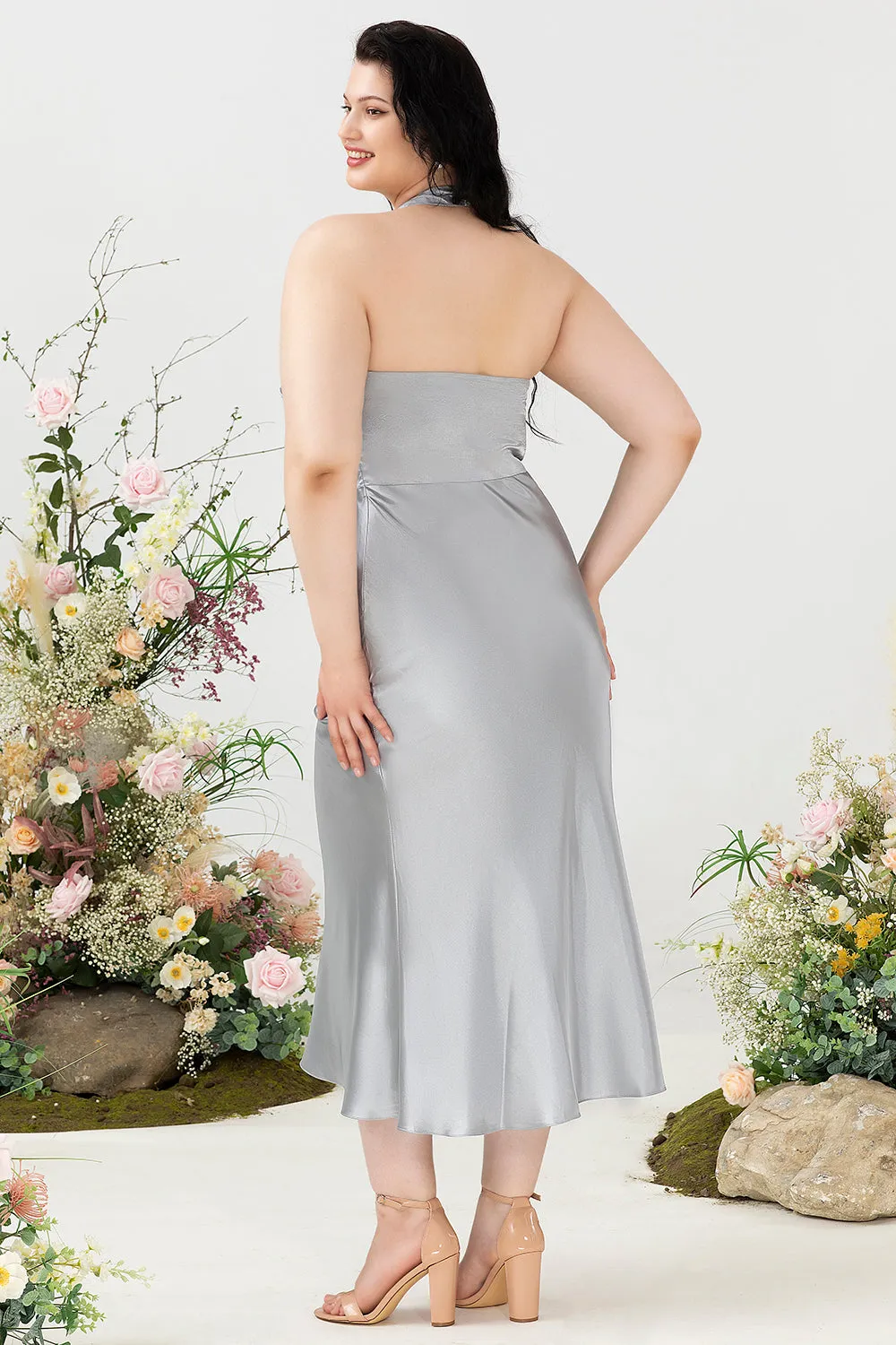 Sheath Halter Neck Silver Plus Size Wedding Guest Dress sold by Zapaka product image thumbnail 2