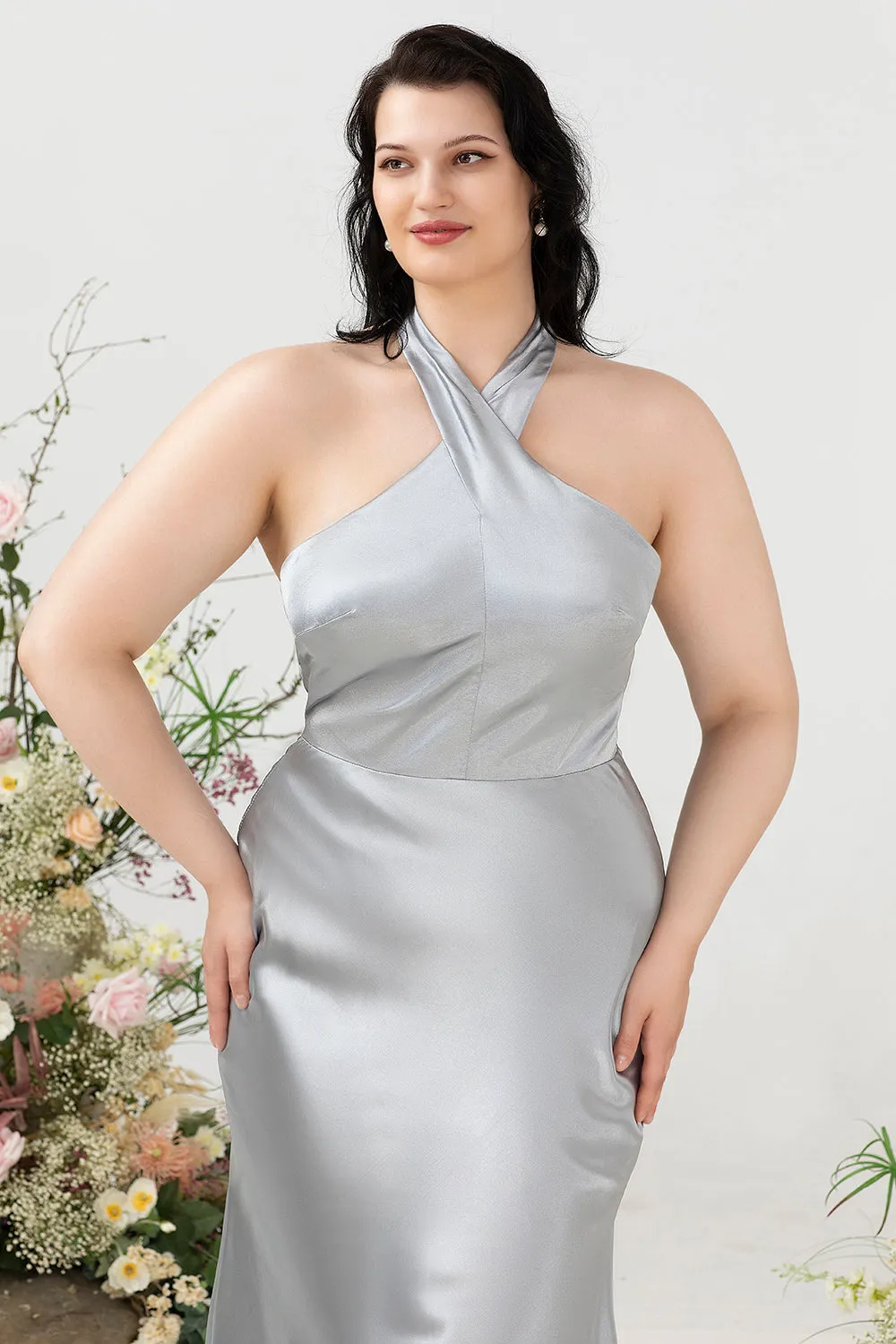 Sheath Halter Neck Silver Plus Size Wedding Guest Dress sold by Zapaka product image thumbnail 5