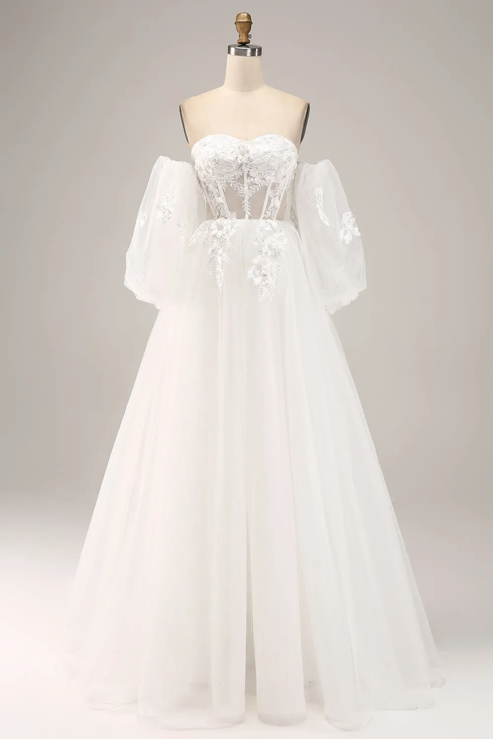 Off the Shoulder Tulle Wedding Dress with Appliques sold by Zapaka