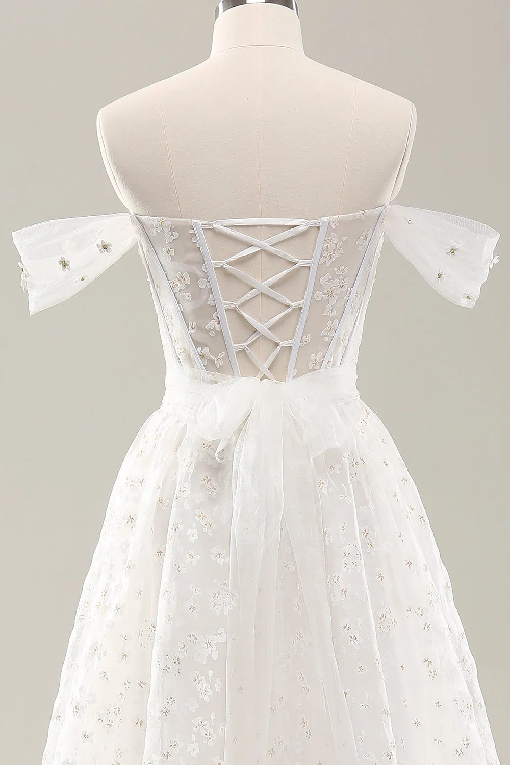 White A Line Off the Shoulder Corset Wedding Dress with Lace Up Back sold by Zapaka product image thumbnail 5