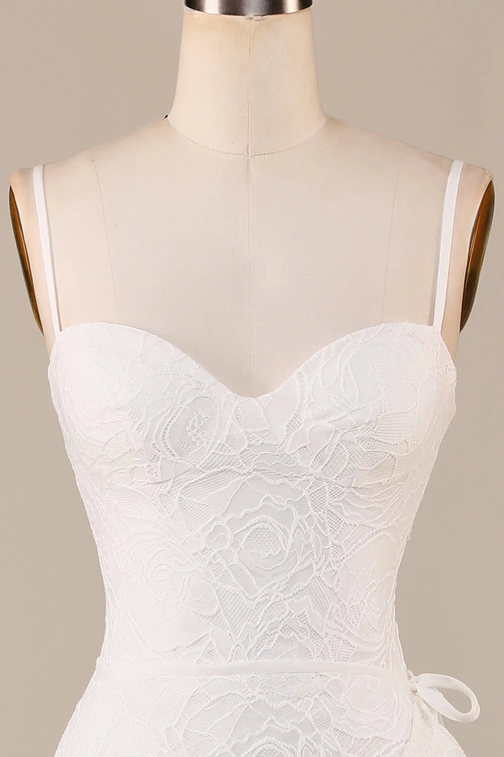 Sheath Spaghetti Straps Ivory Lace Asymmetrical Detachable Train Boho Wedding Dress sold by Zapaka product image thumbnail 5