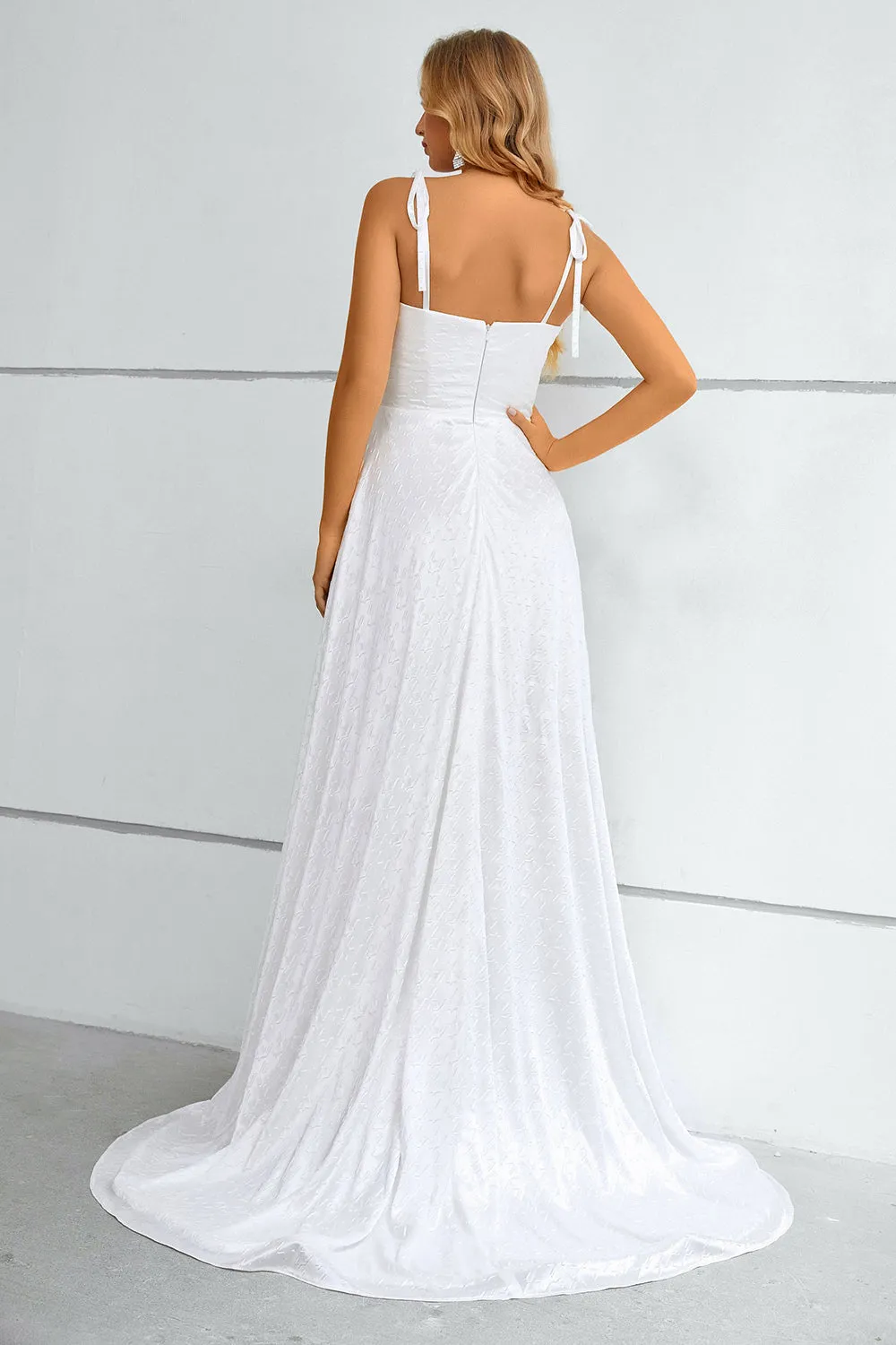 White Spaghetti Straps Bowknot Prom Dress With Slit sold by Zapaka product image thumbnail 2