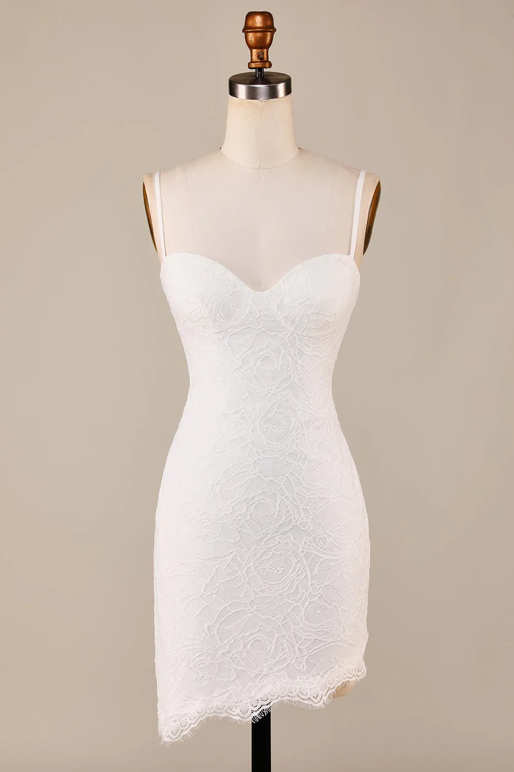 Sheath Spaghetti Straps Ivory Lace Asymmetrical Detachable Train Boho Wedding Dress sold by Zapaka product image thumbnail 4