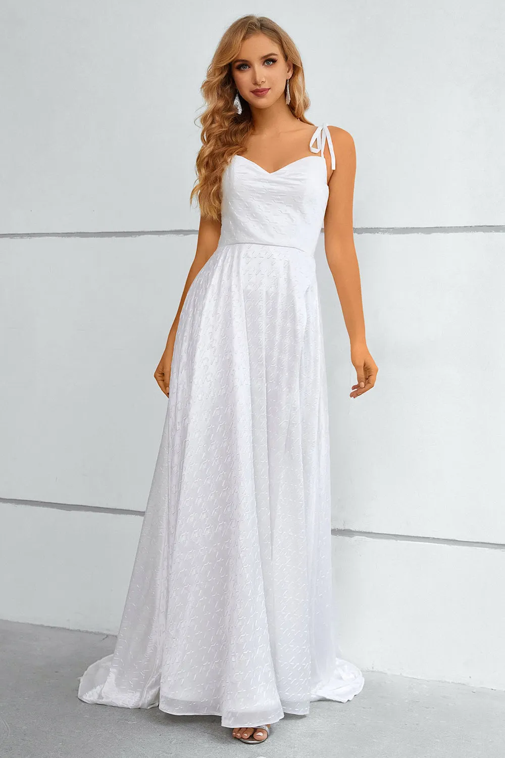 White Spaghetti Straps Bowknot Prom Dress With Slit sold by Zapaka product image thumbnail 3