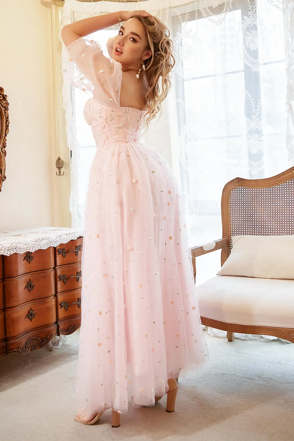 A Line Off the Shoulder Blush Plus Size Prom Dress with Embroidery sold by Zapaka product image thumbnail 2