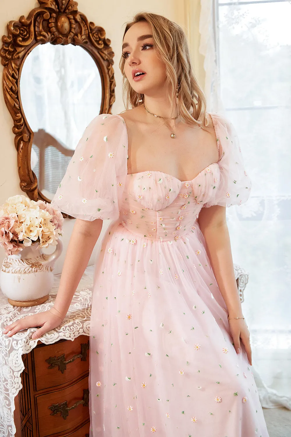 A Line Off the Shoulder Blush Plus Size Prom Dress with Embroidery sold by Zapaka product image thumbnail 4
