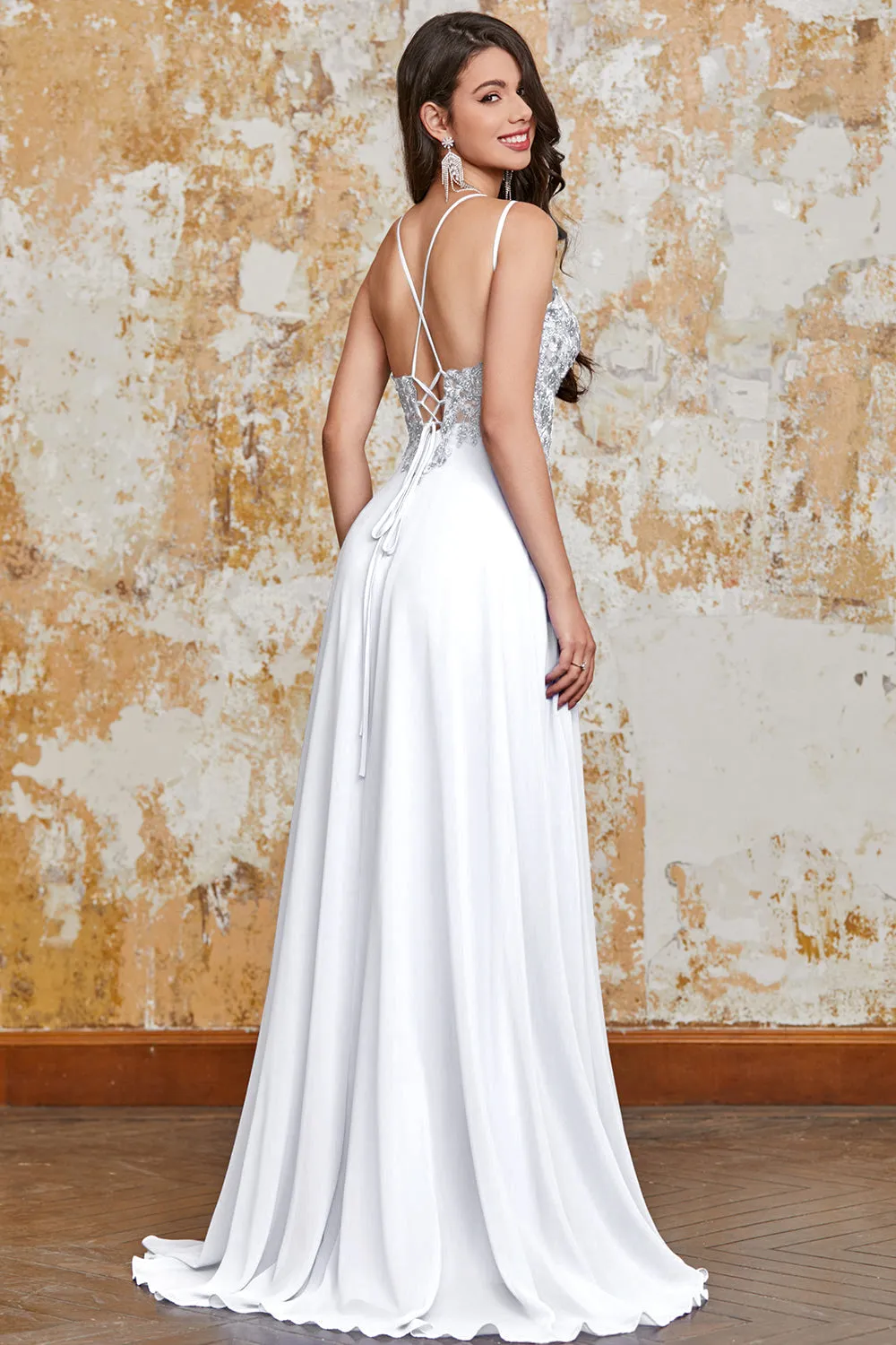 A-Line White Long Prom Dress with Slit sold by Zapaka product image thumbnail 2