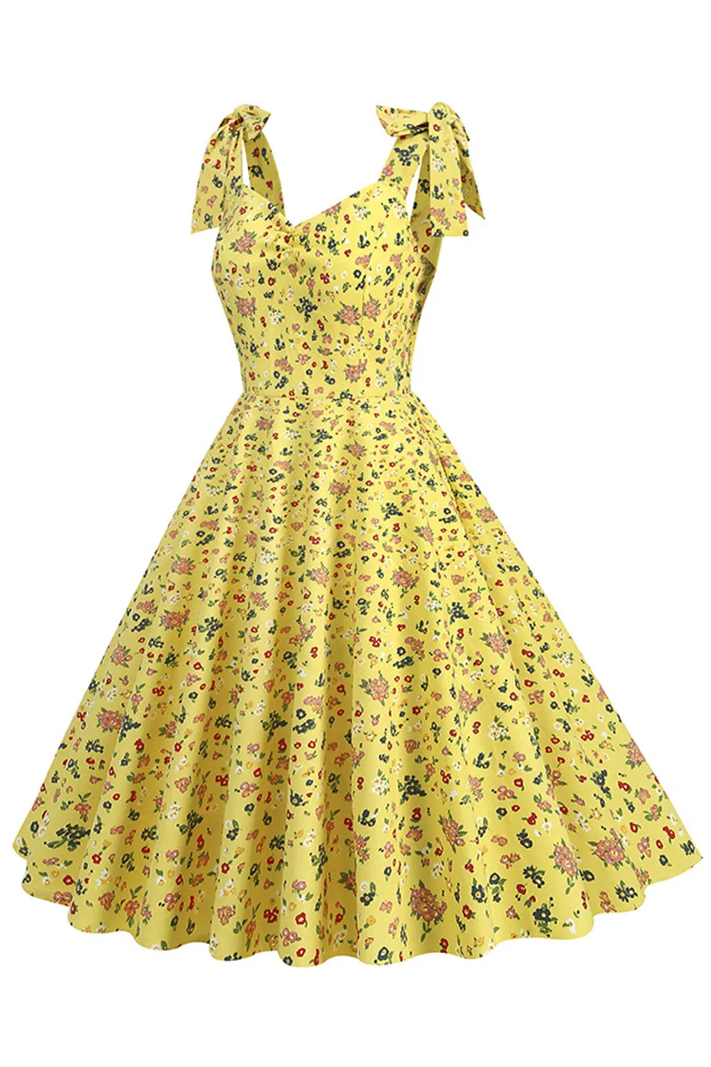 Yellow Printed Sleeveless Straps Vintage Dress sold by Zapaka product image thumbnail 3
