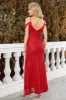 Sparkly Red Sequined Cold Shoulder Evening Party Dress With Slit sold by Zapaka
