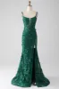 Dark Green Mermaid Spaghetti Straps Long Prom Dress with Appliques sold by Zapaka