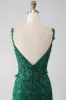 Dark Green Mermaid Spaghetti Straps Long Prom Dress with Appliques sold by Zapaka