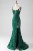 Dark Green Mermaid Spaghetti Straps Long Prom Dress with Appliques sold by Zapaka