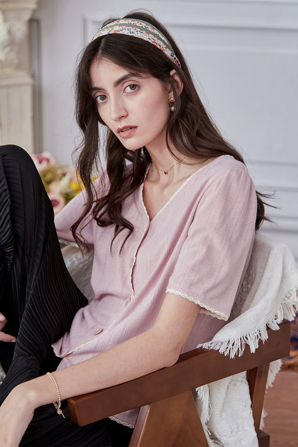 Pink Short Sleeves Knitted Top sold by Zapaka product image thumbnail 3