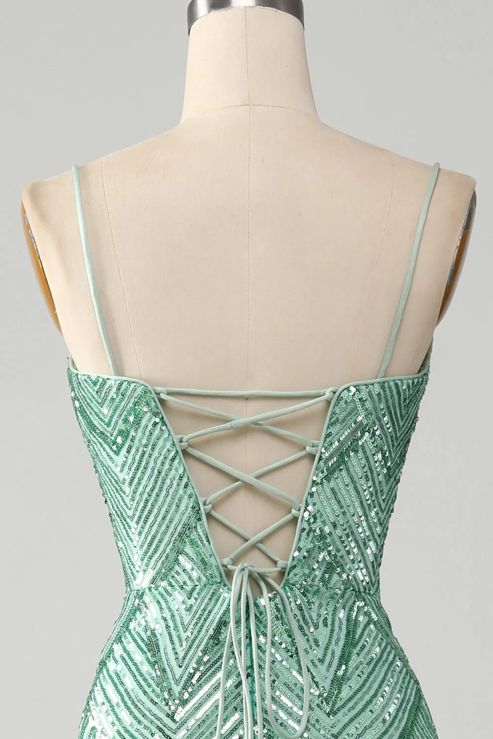 Sparkly Green Sequins Lace-Up Back Long Mermaid Prom Dress with Slit sold by Zapaka product image thumbnail 5