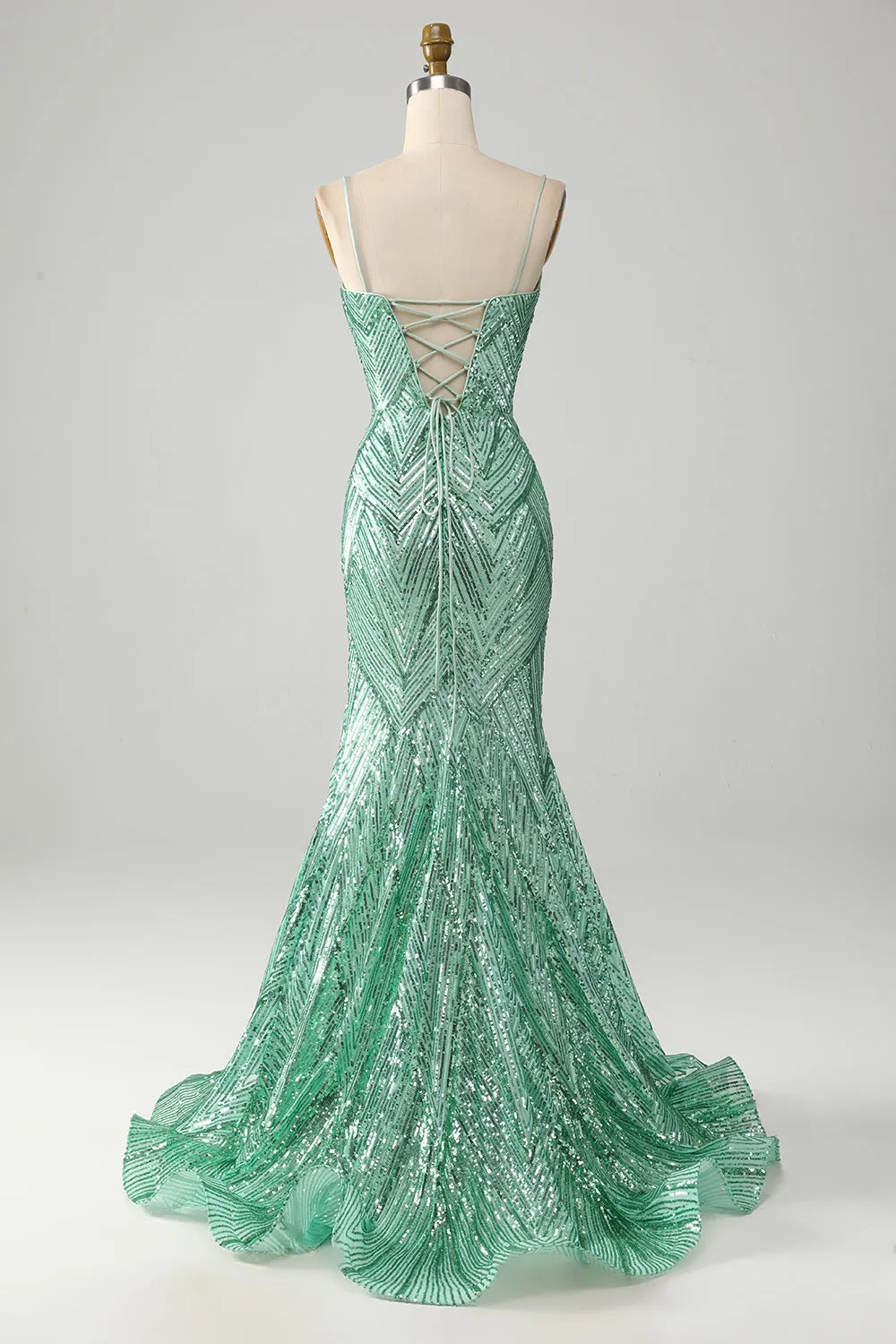Sparkly Green Sequins Lace-Up Back Long Mermaid Prom Dress with Slit sold by Zapaka product image thumbnail 2
