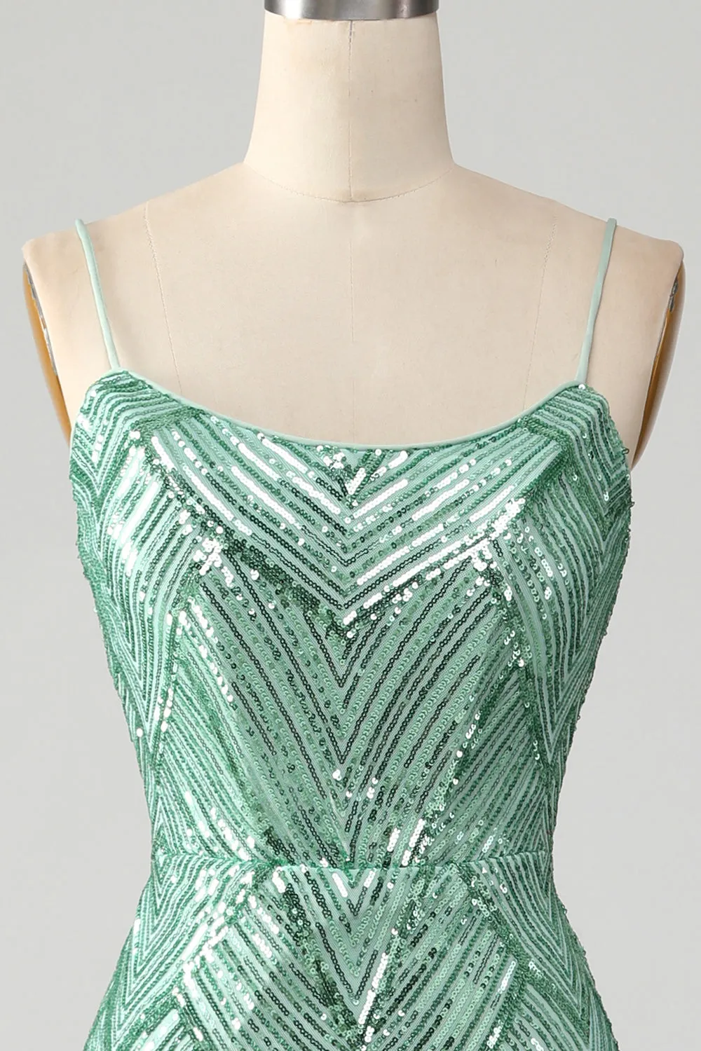 Sparkly Green Sequins Lace-Up Back Long Mermaid Prom Dress with Slit sold by Zapaka product image thumbnail 4