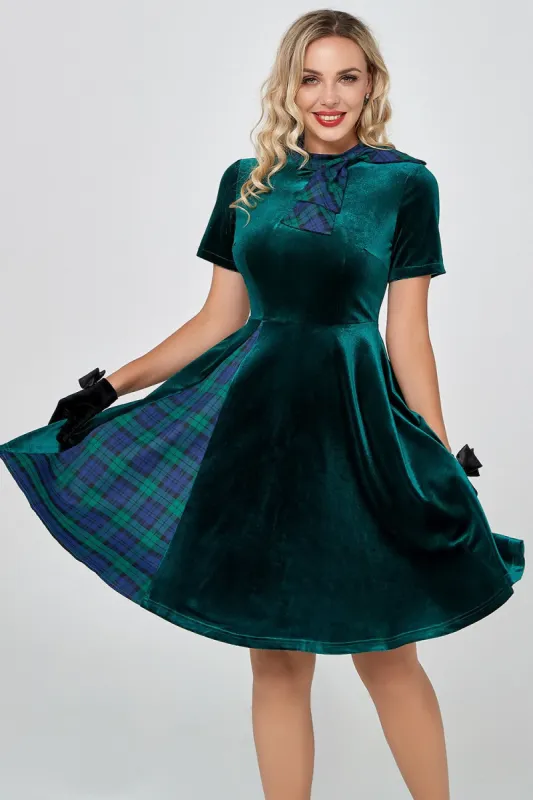 Dark Green Plaid Vintage Velvet Dress sold by Zapaka