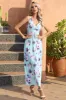 Blue Floral V-Neck Boho Maxi Summer Dress sold by Zapaka