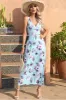 Blue Floral V-Neck Boho Maxi Summer Dress sold by Zapaka