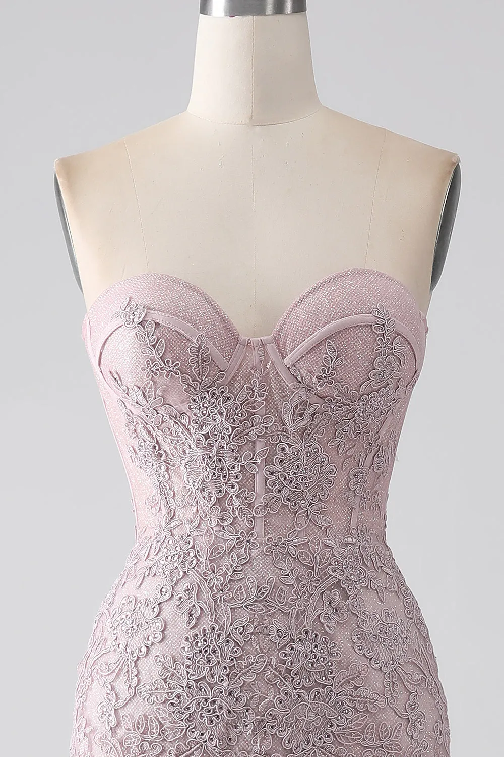 Sparkly Blush Strapless Mermaid Corset Prom Dress with Appliques sold by Zapaka product image thumbnail 4