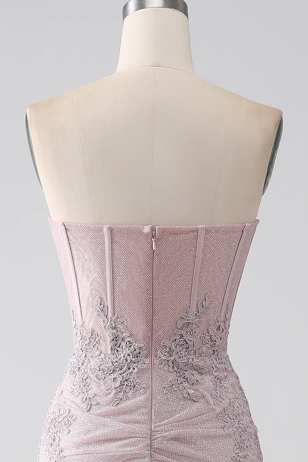 Sparkly Blush Strapless Mermaid Corset Prom Dress with Appliques sold by Zapaka product image thumbnail 5