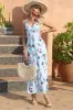 Blue Floral V-Neck Boho Maxi Summer Dress sold by Zapaka