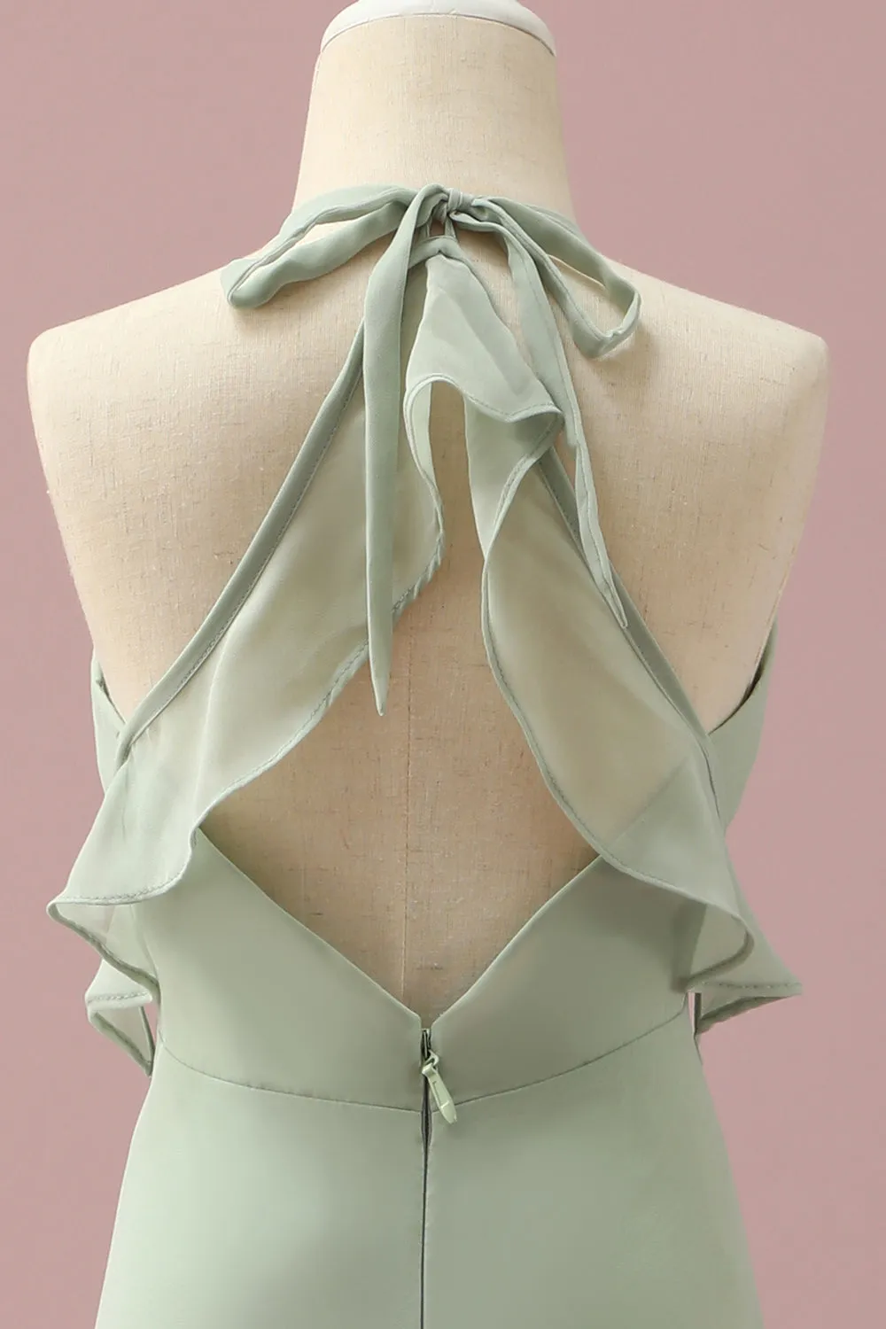Sage Halter Chiffon A-Line Junior Bridesmaid Dress sold by Zapaka product image thumbnail 5