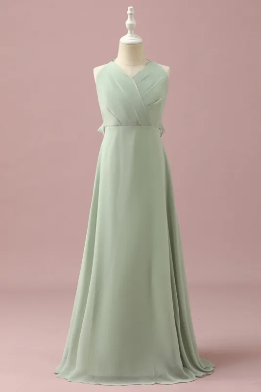Sage Halter Chiffon A-Line Junior Bridesmaid Dress made by Zapaka