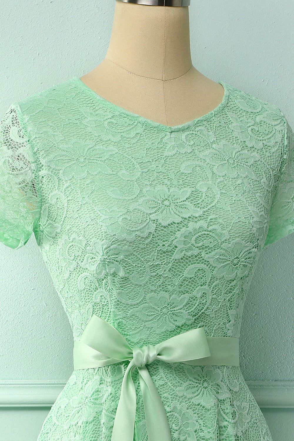 Mint Green Short Sleeves Lace Dress sold by Zapaka product image thumbnail 4