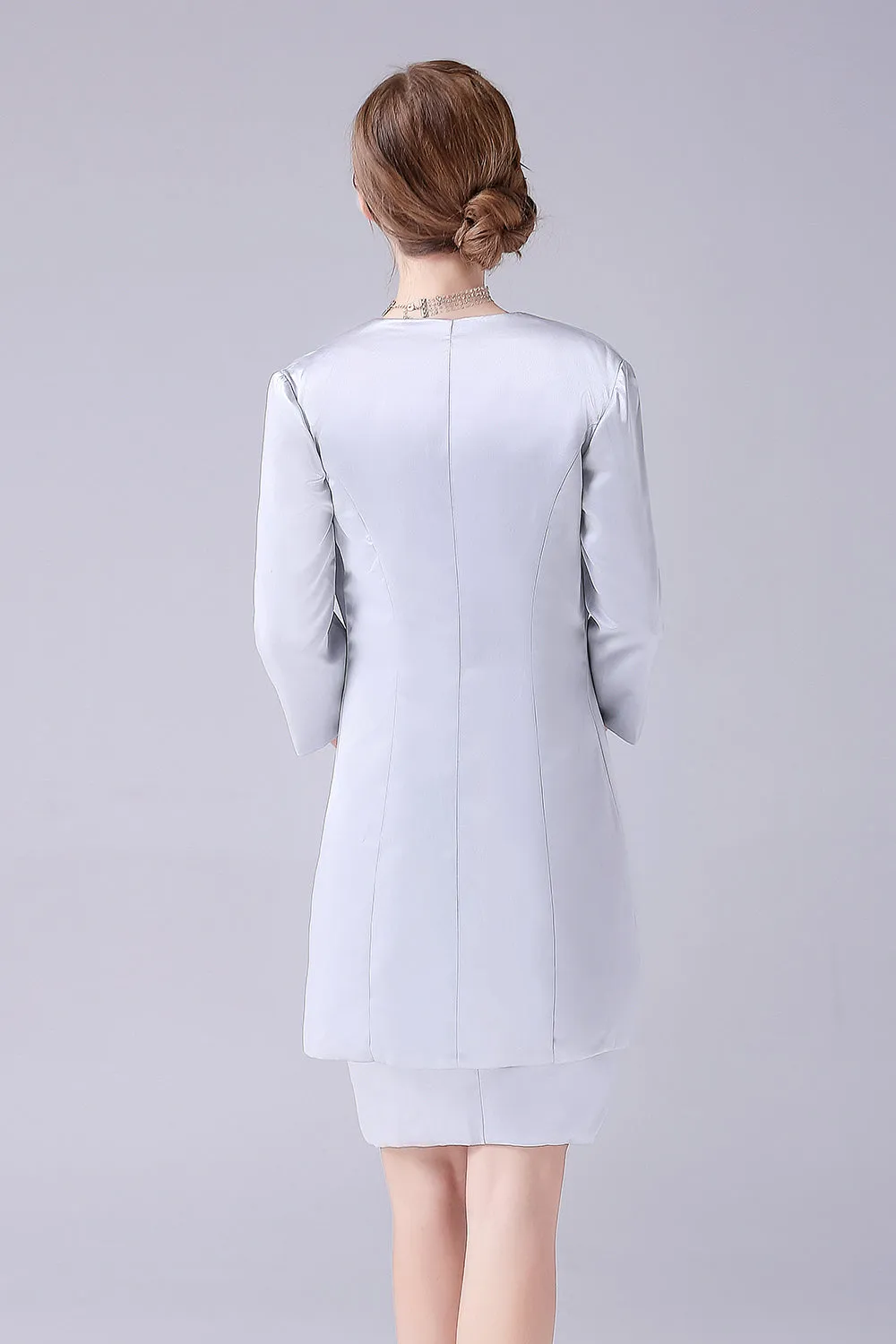 Silver Sheath Knee Length Mother of the Bride Dress With Coat sold by Zapaka product image thumbnail 2