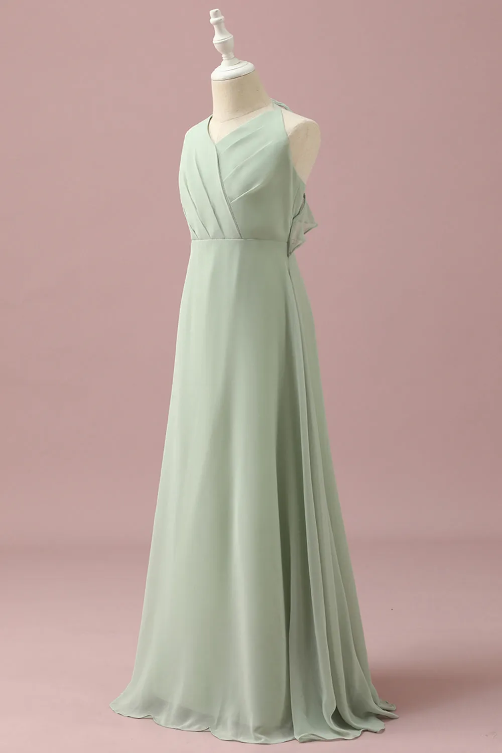 Sage Halter Chiffon A-Line Junior Bridesmaid Dress sold by Zapaka product image thumbnail 3