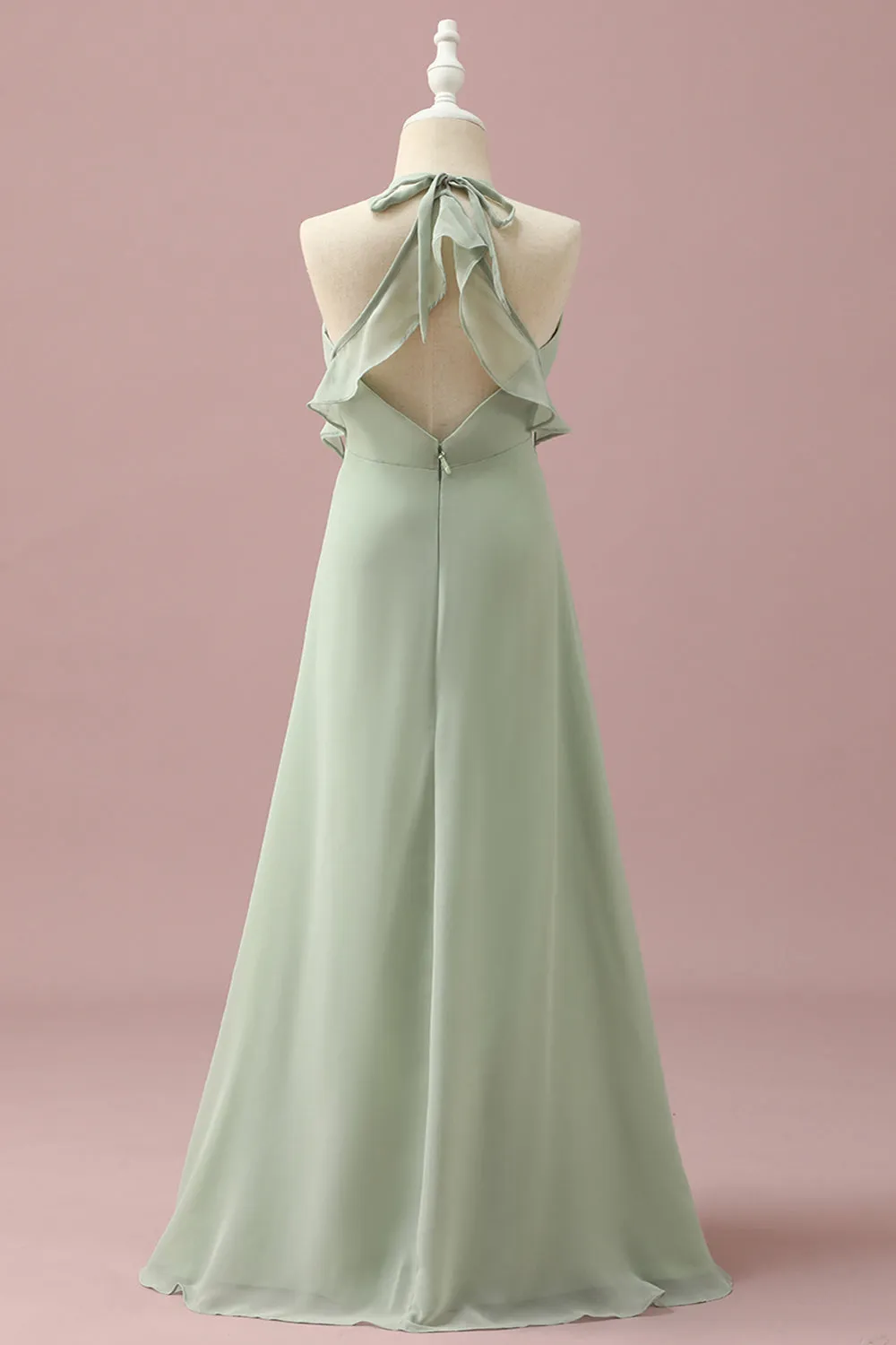 Sage Halter Chiffon A-Line Junior Bridesmaid Dress sold by Zapaka product image thumbnail 2