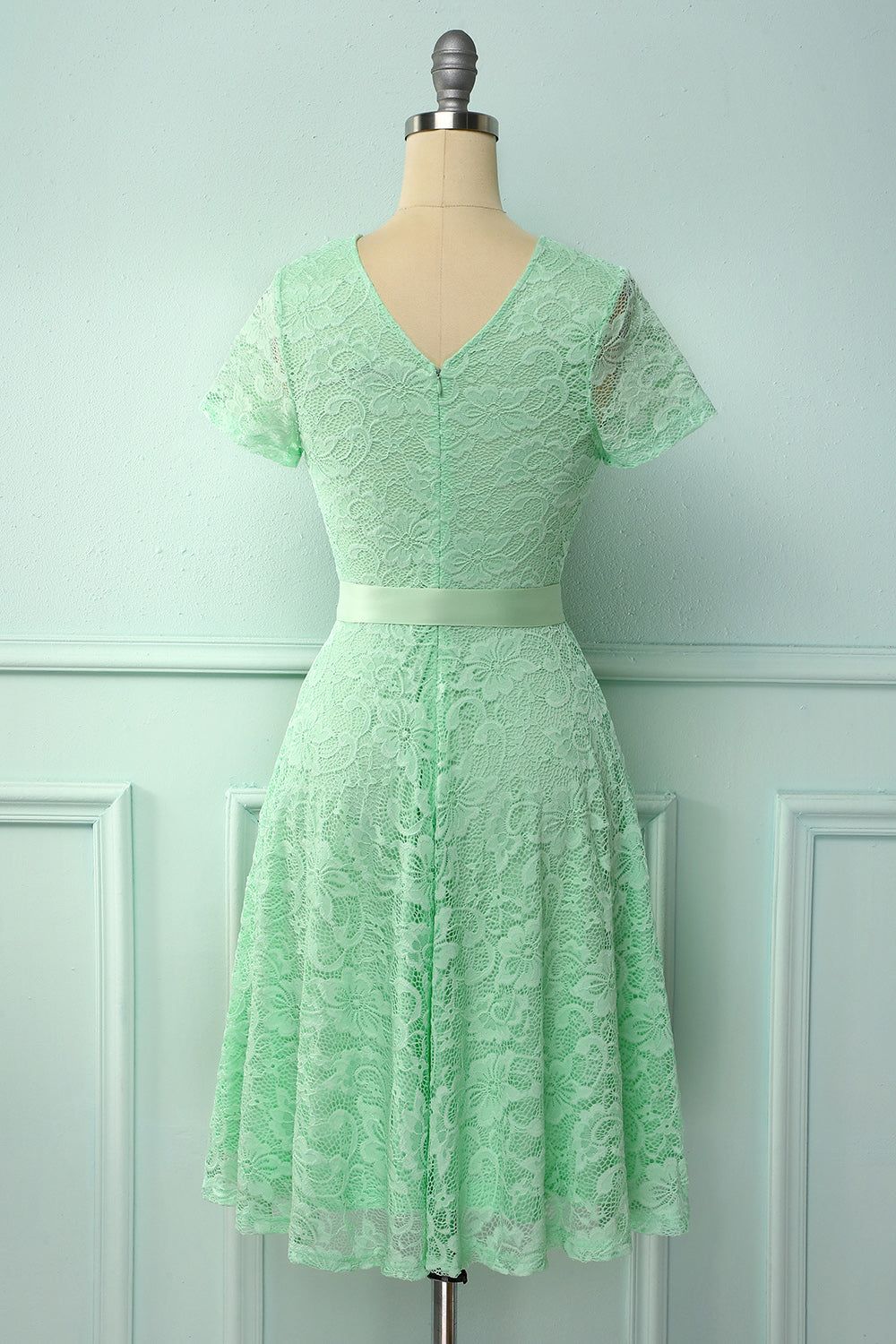 Mint Green Short Sleeves Lace Dress sold by Zapaka product image thumbnail 2