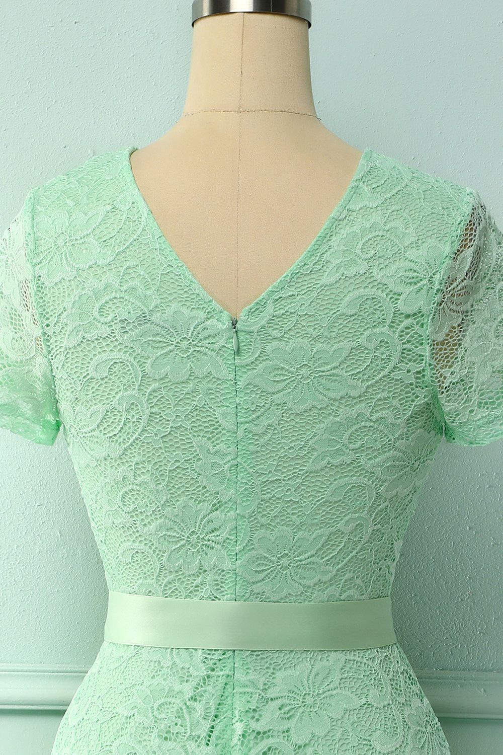 Mint Green Short Sleeves Lace Dress sold by Zapaka product image thumbnail 5