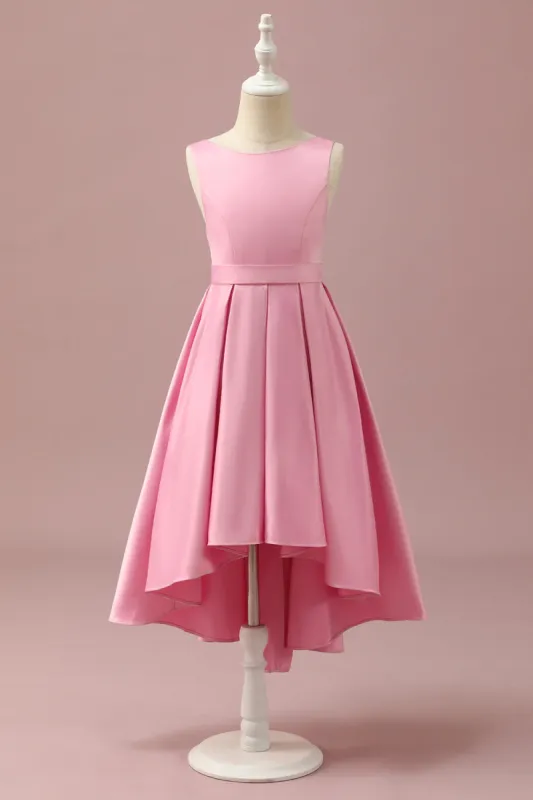 Pink Satin High Low Junior Bridesmaid Dress sold by Zapaka