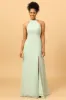 A Line Halter Dusty Sage Long Bridesmaid Dress with Open Back sold by Zapaka