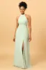 A Line Halter Dusty Sage Long Bridesmaid Dress with Open Back sold by Zapaka