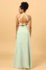 A Line Halter Dusty Sage Long Bridesmaid Dress with Open Back sold by Zapaka