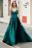 Trendy A Line Spaghetti Straps Peacock Green Long Prom Dress with Appliques sold by Zapaka