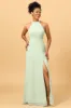 A Line Halter Dusty Sage Long Bridesmaid Dress with Open Back sold by Zapaka