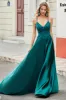 Trendy A Line Spaghetti Straps Peacock Green Long Prom Dress with Appliques sold by Zapaka