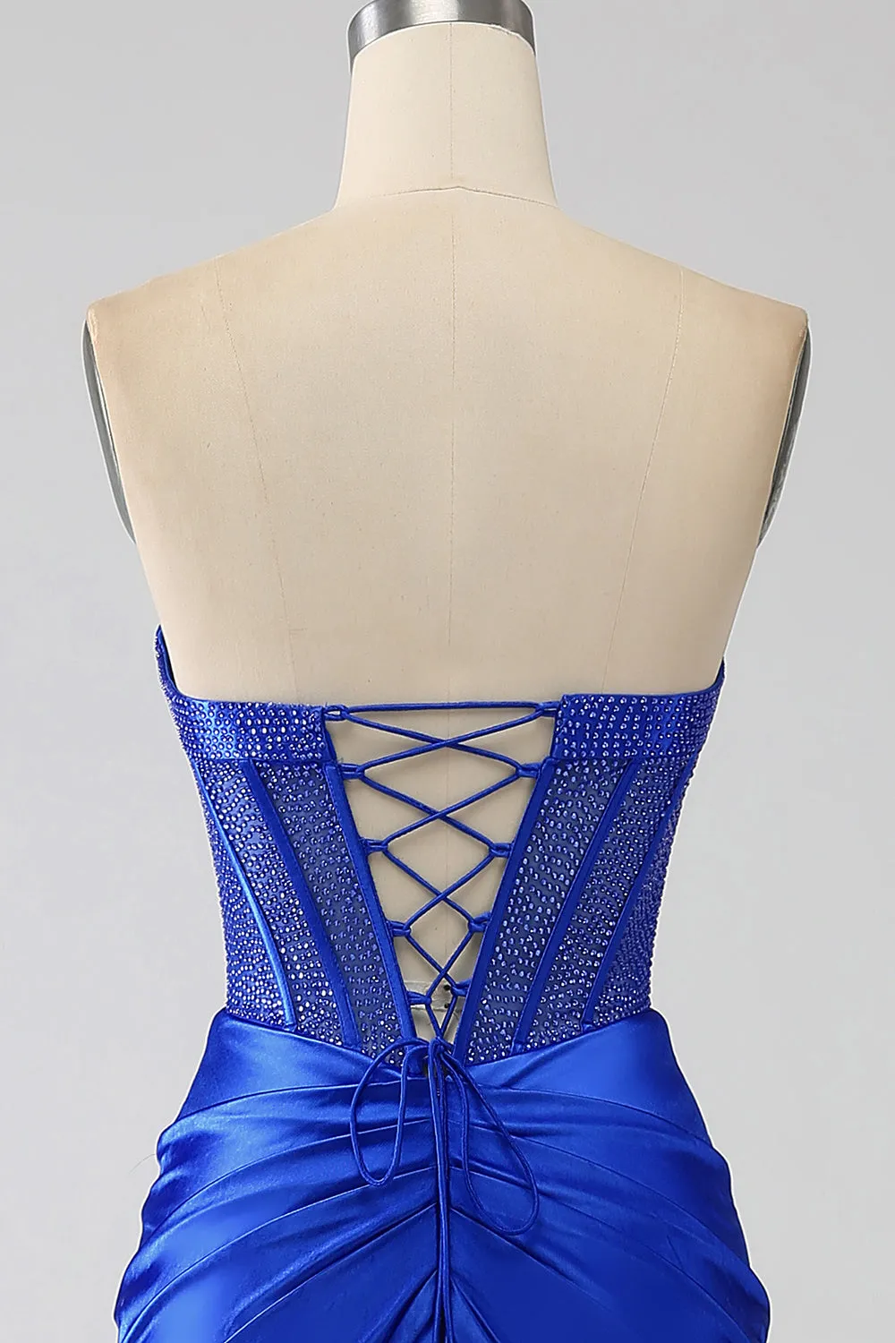Mermaid Strapless Royal Blue Corset Prom Dress with Beading sold by Zapaka product image thumbnail 5