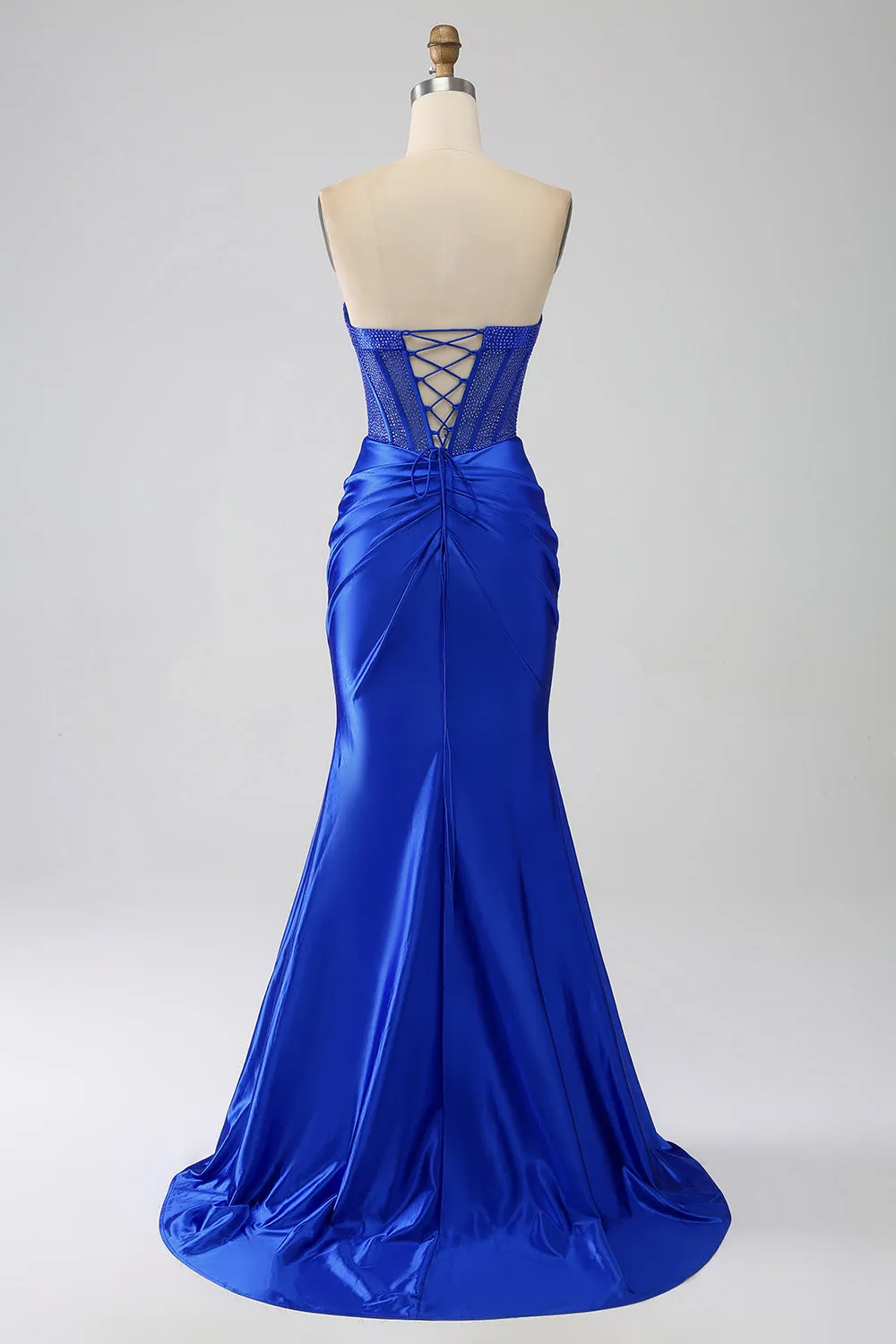 Mermaid Strapless Royal Blue Corset Prom Dress with Beading sold by Zapaka product image thumbnail 2