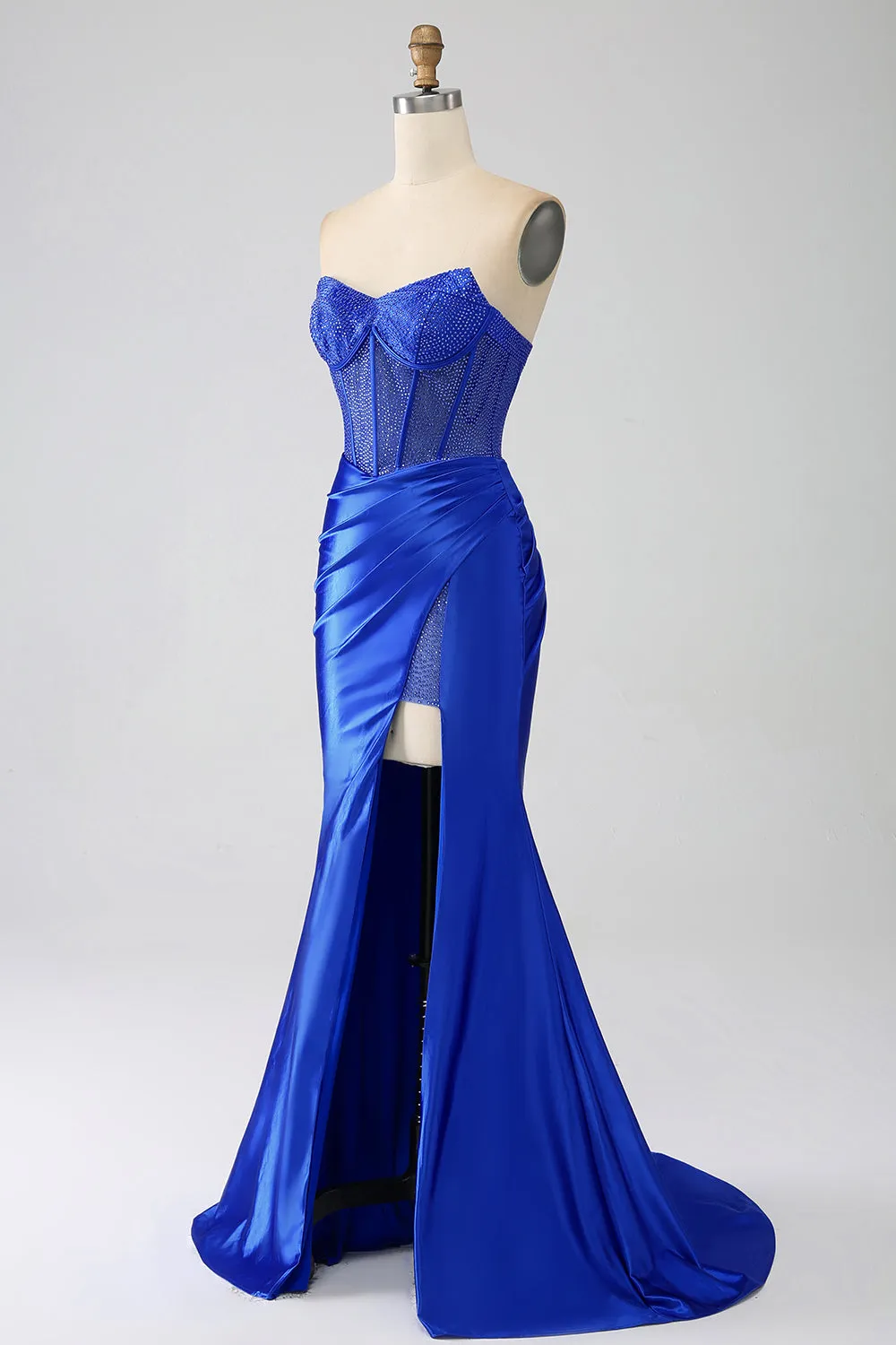 Mermaid Strapless Royal Blue Corset Prom Dress with Beading sold by Zapaka product image thumbnail 3