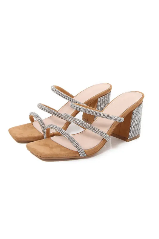 Silver Rhinestones Slip On Chunky Heel Sandal sold by Zapaka