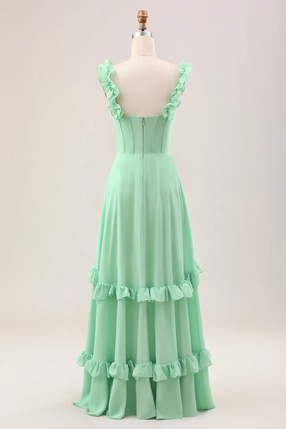 Green A Line Off The Shoulder Corset Bridesmaid Dress With Ruffles sold by Zapaka product image thumbnail 2
