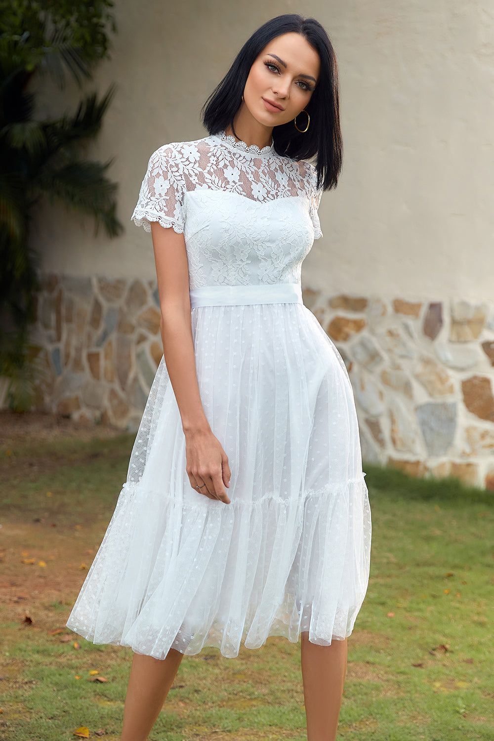 A Line White Lace Wedding Guest Party Dress sold by Zapaka product image thumbnail 5
