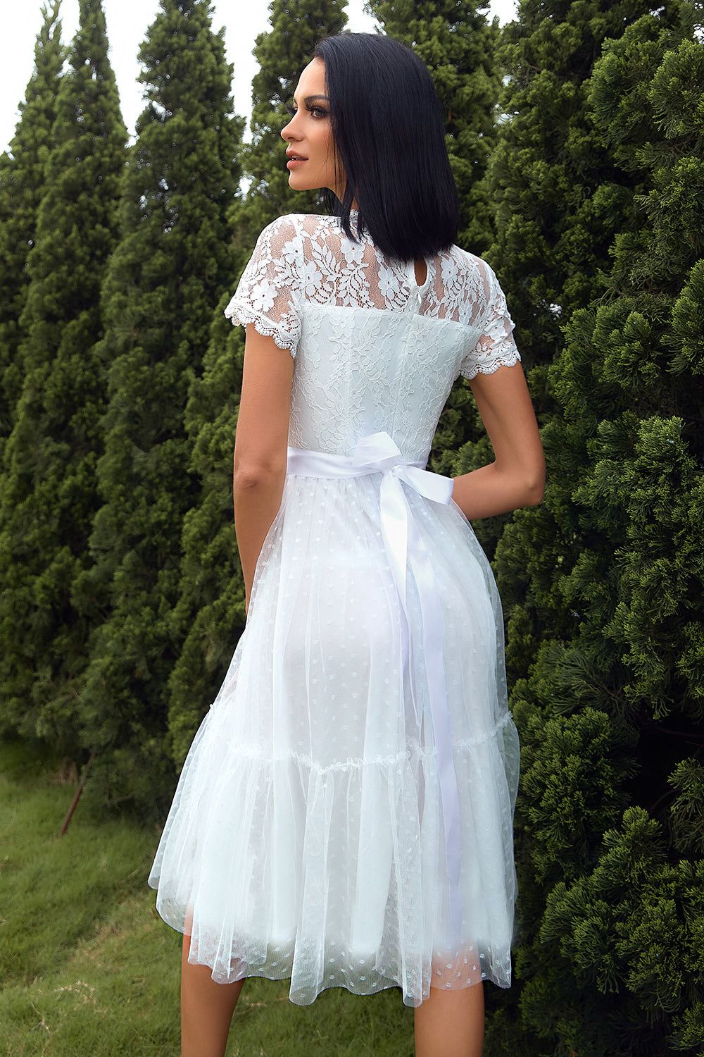 A Line White Lace Wedding Guest Party Dress sold by Zapaka product image thumbnail 2
