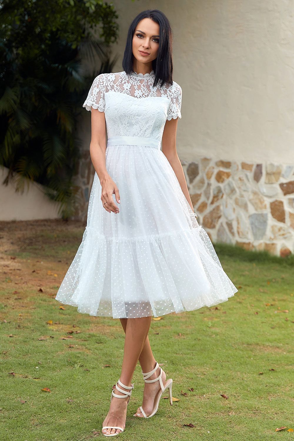 A Line White Lace Wedding Guest Party Dress sold by Zapaka product image thumbnail 3
